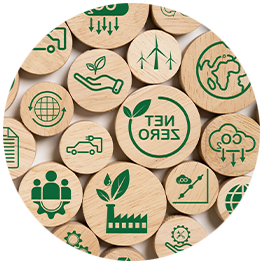 wood disks with environmental awareness symbol